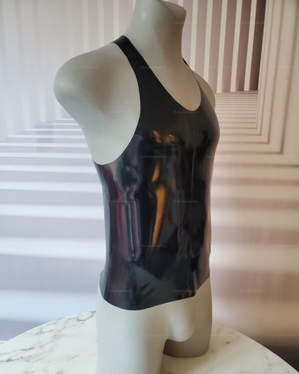 Sleek black and gray latex men's sport-cut top with a glossy, form-fitting design.