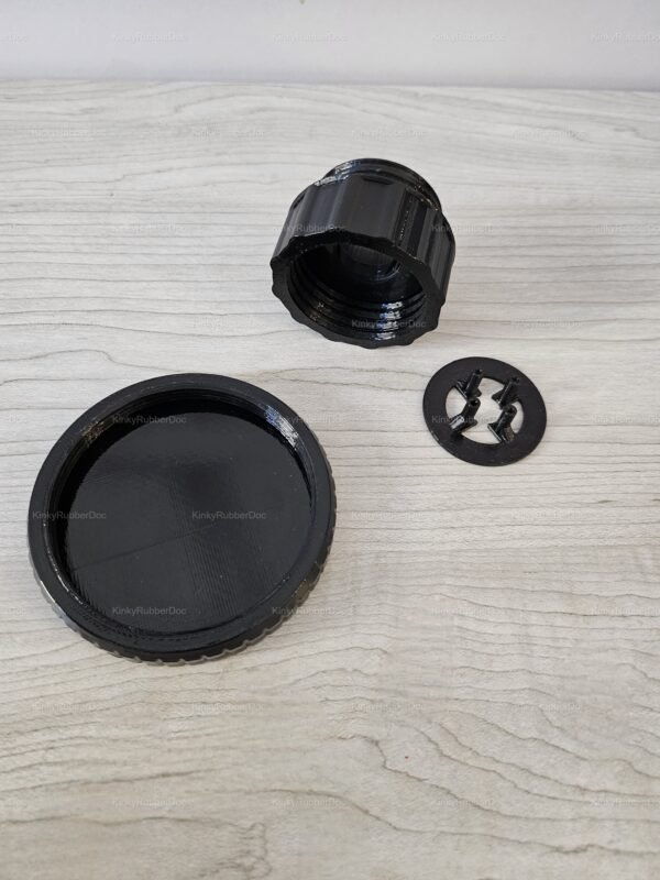 Sleek black mf11-replacement-threaded-valve-set with a glossy finish and intricate threading detail.