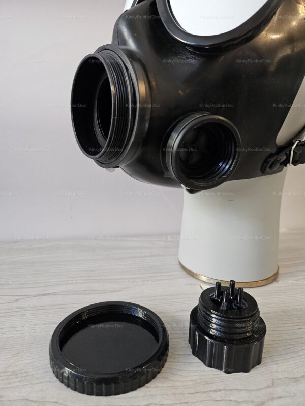 Close-up of the MF11 Side Thread Adapter with an open valve, showcasing its sleek black finish and detailed threading.