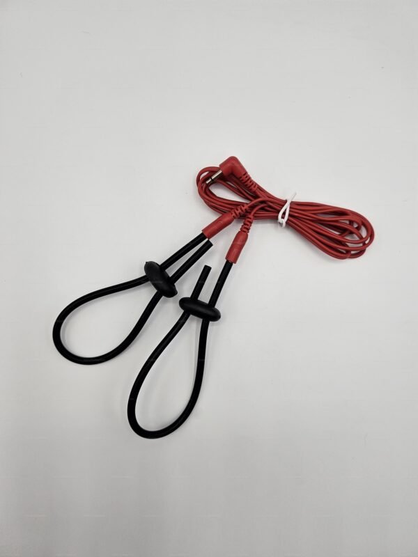 Power Cock Rings Electro Kink Toy with red wiring and adjustable black loops for intimate adventures.