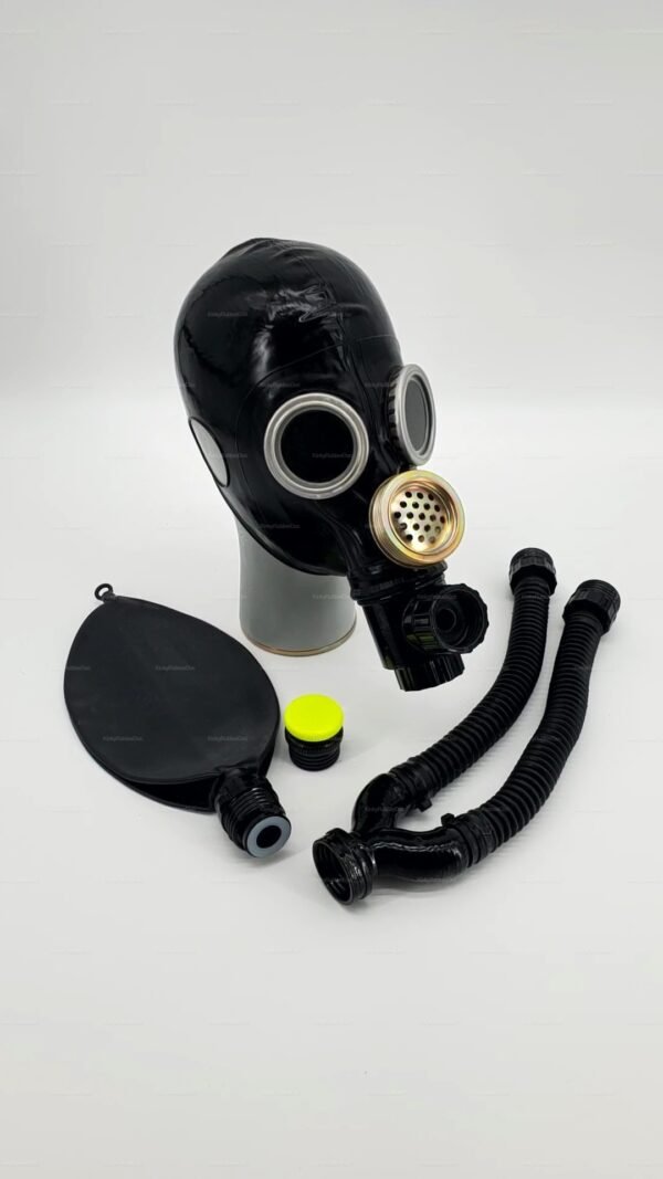 Russian rubber gas mask with hoses and accessories for breathplay.