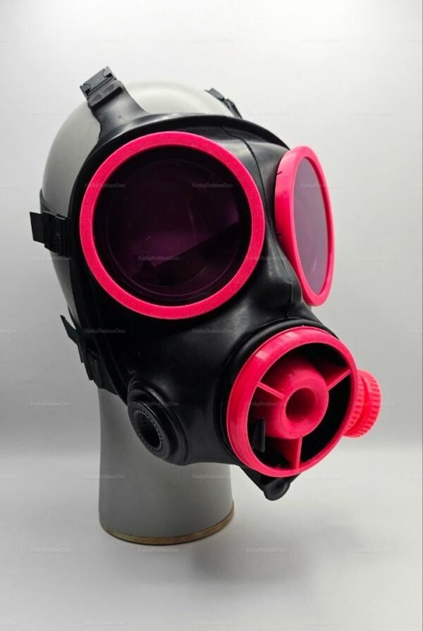 Red and black S10 mask upgrade kit with lens and valve, featuring bold and edgy design.