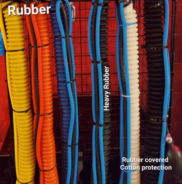 Vibrant rubber hoses for gas masks in various colors, designed for immersive breathplay experiences.