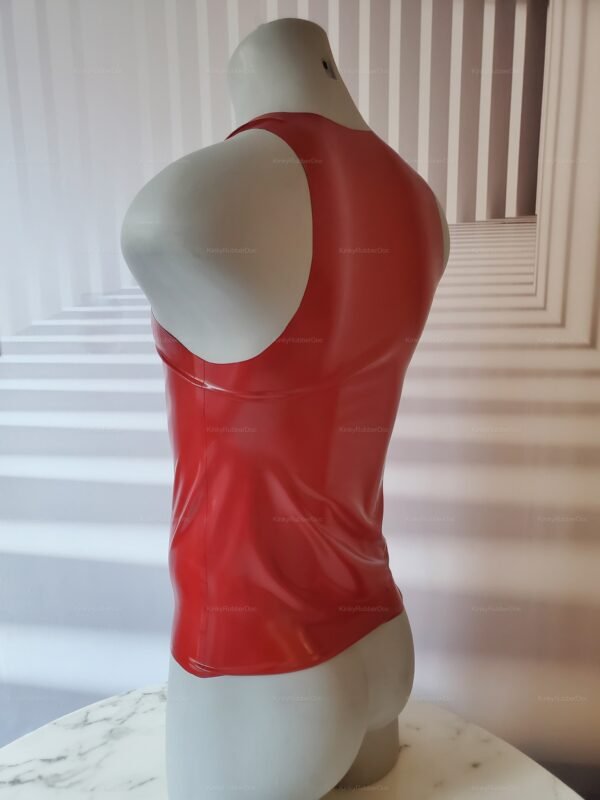 Vibrant red latex top with a glossy finish, designed for a bold and daring look.