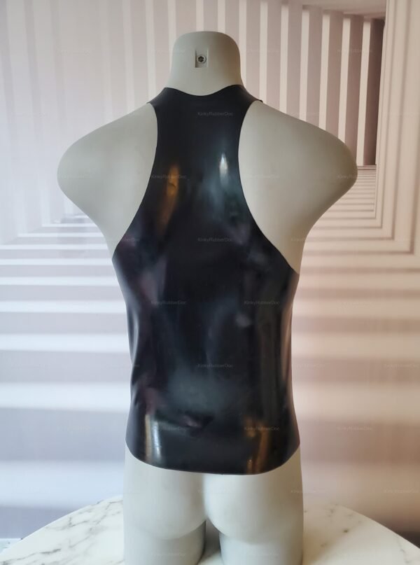 Reversible Latex Tank Top showcasing a sleek black finish with a glossy texture.