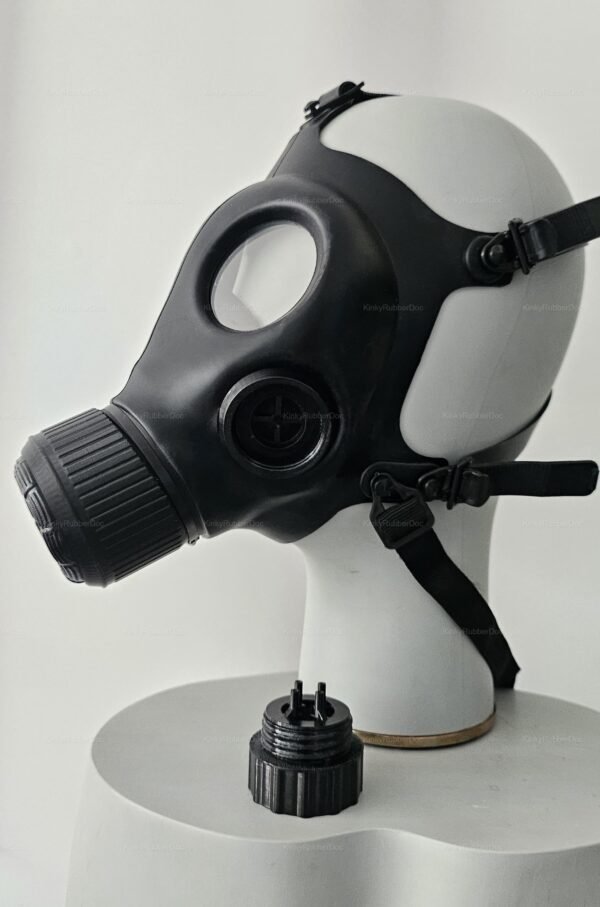 Black silicone mouth insert mask with a sleek design and adjustable straps, featuring customized fittings.