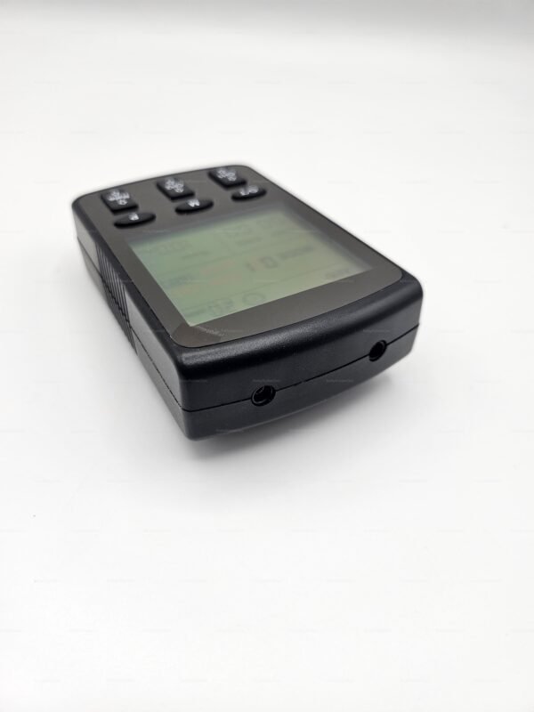 A sleek, black rechargeable TENS-style E-Stim controller with multiple buttons for customizable sensations.