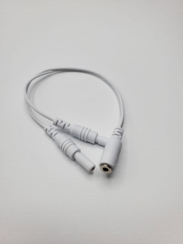 A sleek white electrostim connector splitter with dual ports for versatile play.
